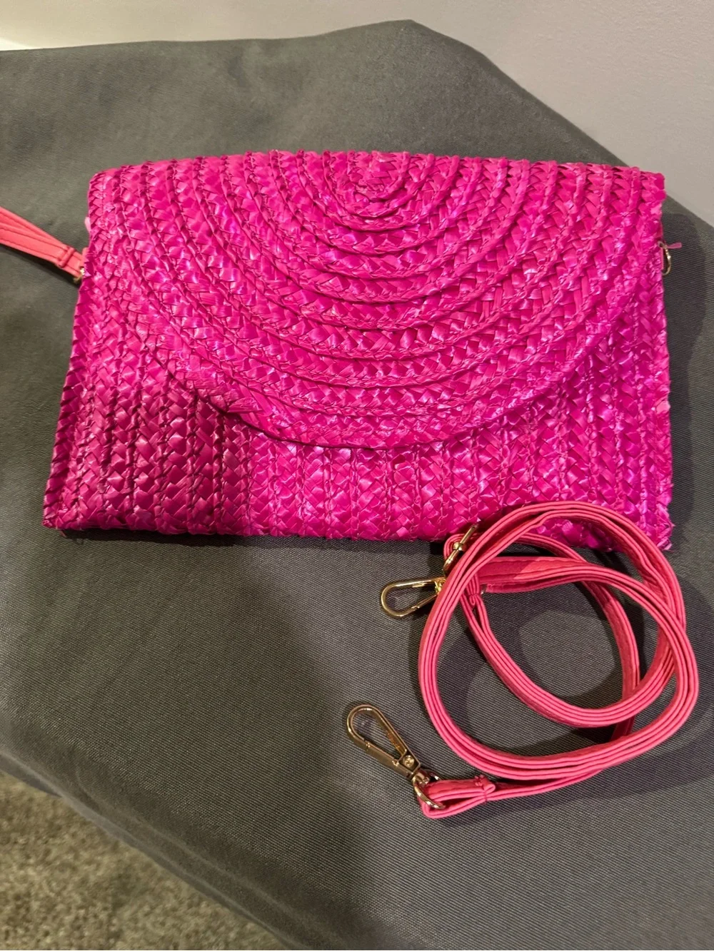 Vacation Clutch - Hot Pink Woven Flap Wristlet Clutch with Crossbody Option